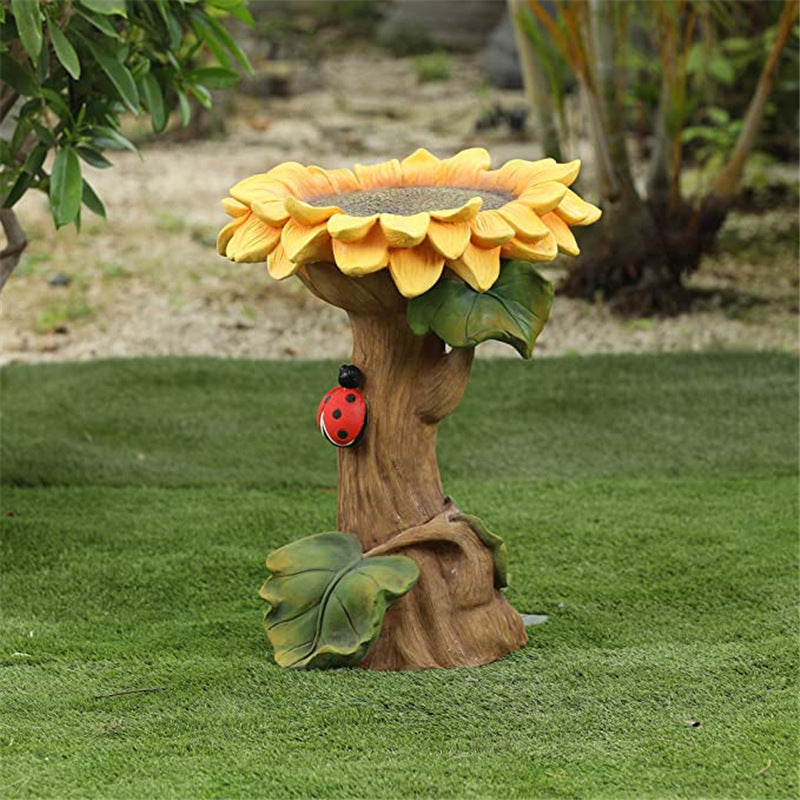 Miniature Garden Statue Resin Sunflower Bird Bath Bird Feeders Garden Decoration