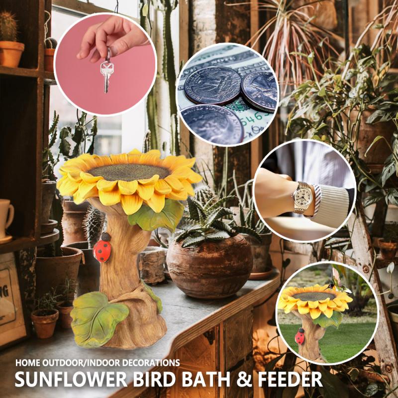 Miniature Garden Statue Resin Sunflower Bird Bath Bird Feeders Garden Decoration