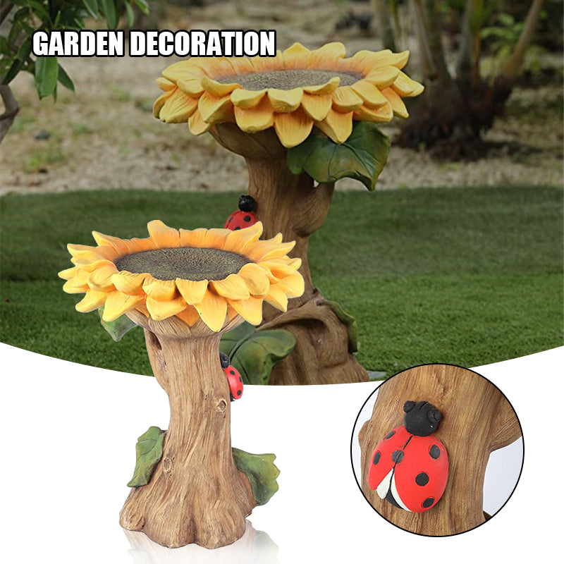 Miniature Garden Statue Resin Sunflower Bird Bath Bird Feeders Garden Decoration