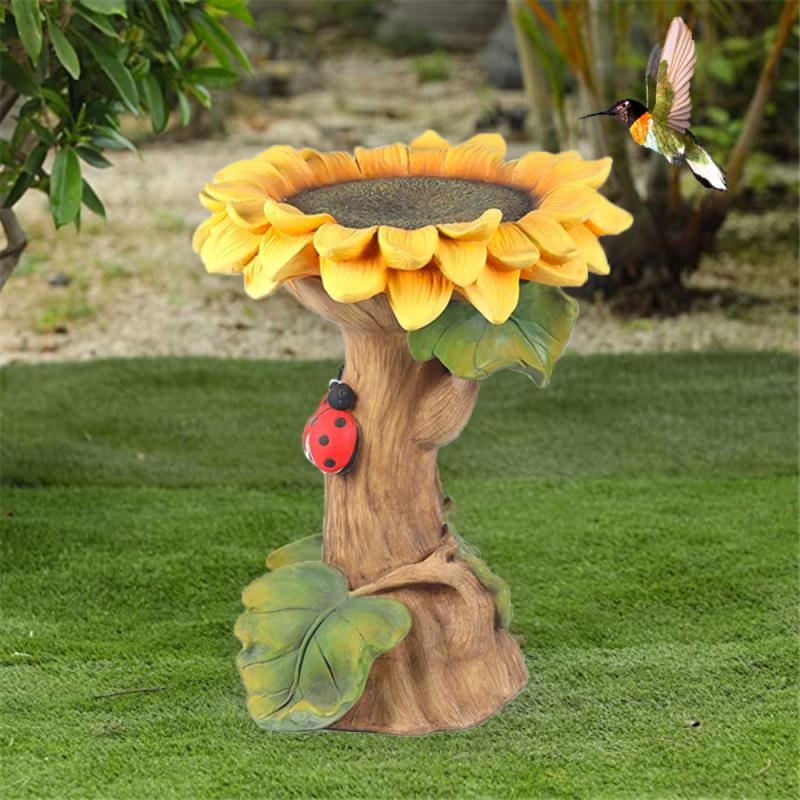 Miniature Garden Statue Resin Sunflower Bird Bath Bird Feeders Garden Decoration