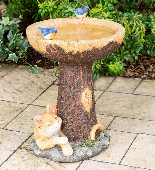 Miniature Resin Tree Stump Cat Flower And Bird Bath Decoration Crafts