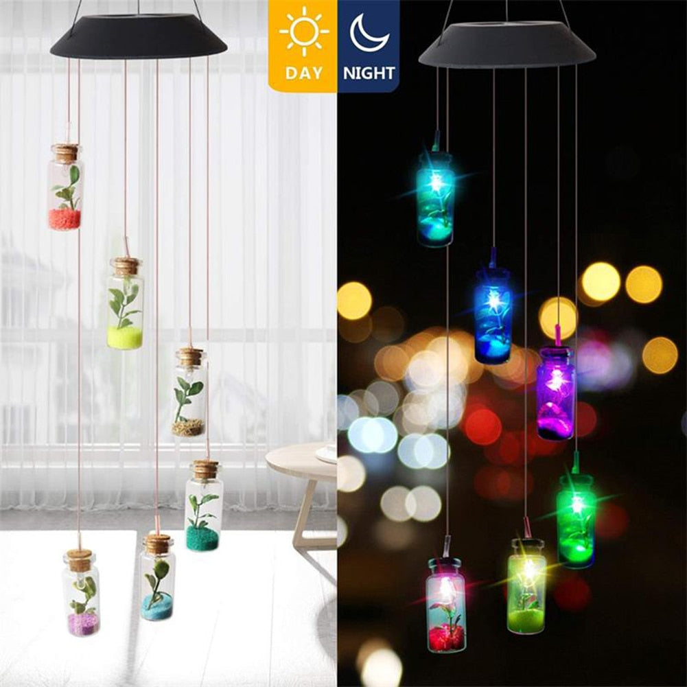 6LED Solar Power Changeable Light IP65 Waterproof Colorful Butterfly Wind Chime Lamp for Home Outdoor Garden Yard Decoration