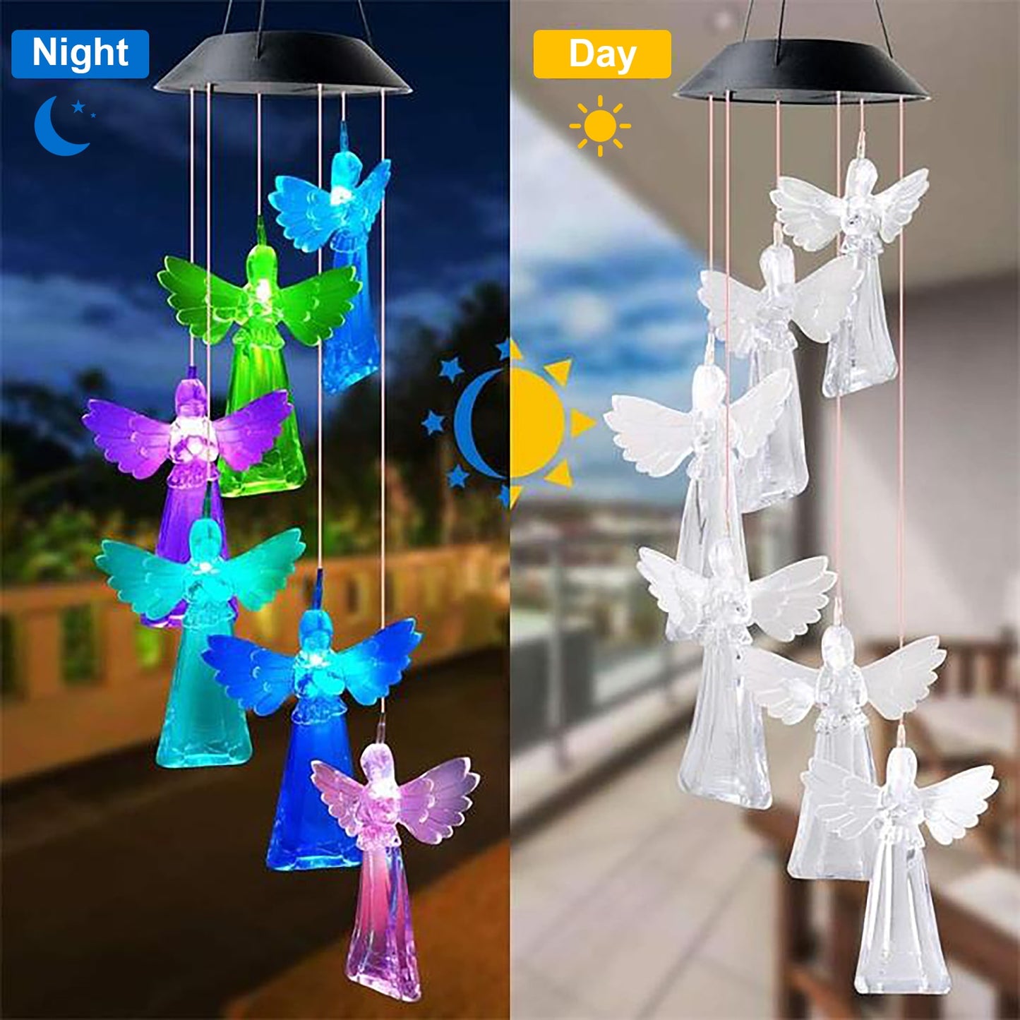 6LED Solar Power Changeable Light IP65 Waterproof Colorful Butterfly Wind Chime Lamp for Home Outdoor Garden Yard Decoration