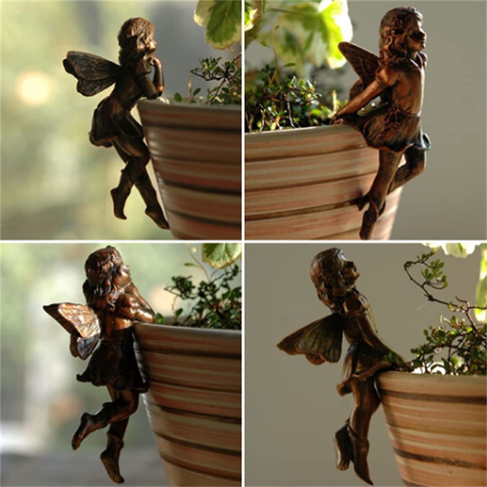 Angel Girl Hanging Cup Resin Decoration Fairy Combination Flower Basket Edge Decor for Garden Design Plants Pot Hugger Ornaments