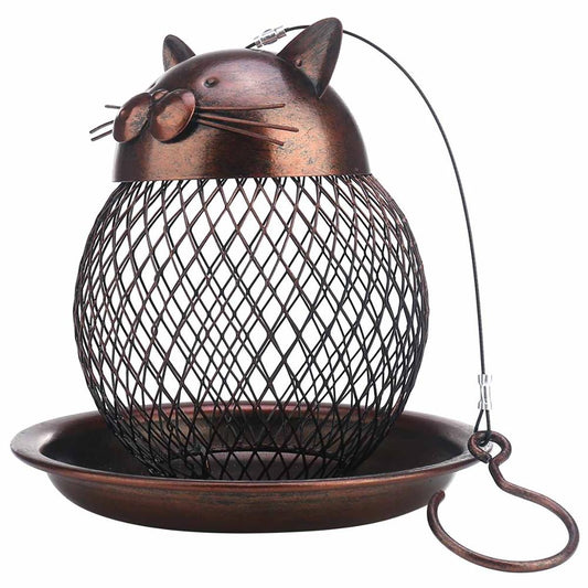 Tooarts Cat Shaped Bird Feeder Cat Shaped Vintage Handmade Outdoor Decor Villa Garden Decoration Hanging Bird Outdoor Feeder