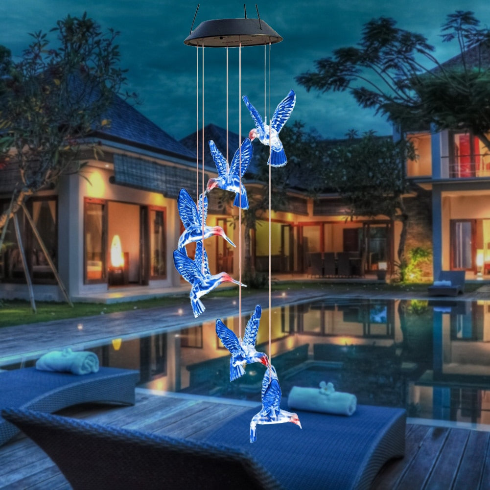 6LED Solar Power Changeable Light IP65 Waterproof Colorful Butterfly Wind Chime Lamp for Home Outdoor Garden Yard Decoration